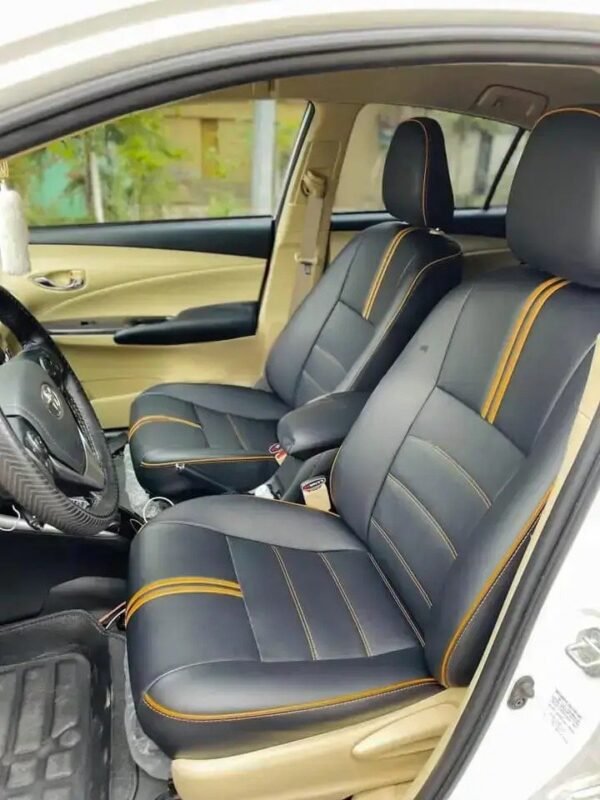 Toyota Yaris Seat Covers Japanese Raxine Black With Yellow, Model 2019-2022 - Image 1